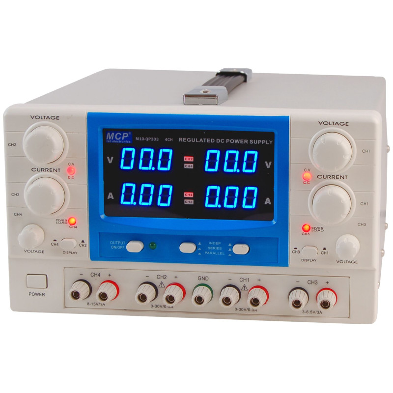Zasilacz lab QP303E DC 2x30V/3A 6,5V/3A 15V/1A do pracy ciągłej MCP