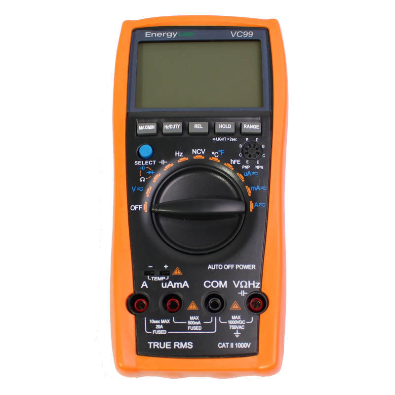 VC99 Multimetr TRMS LCD 6000max NCV, MAX/MIN/HOLD, Temp, hFE, Bargraf, Duty