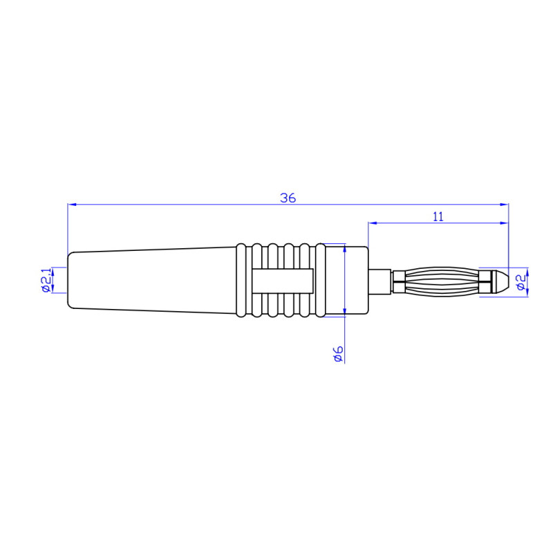 Wtyk banan 2mm WB205-BK 50V/30V~ 10A czarny