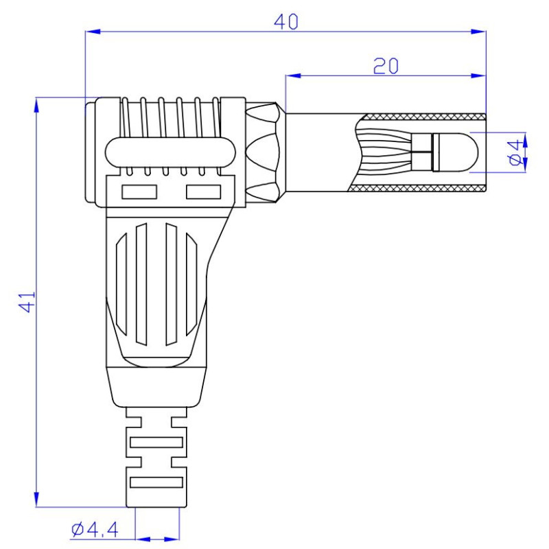 Wtyk banan bezp. 4mm kątowy WB504-R CAT III 1000V  19A czerwony