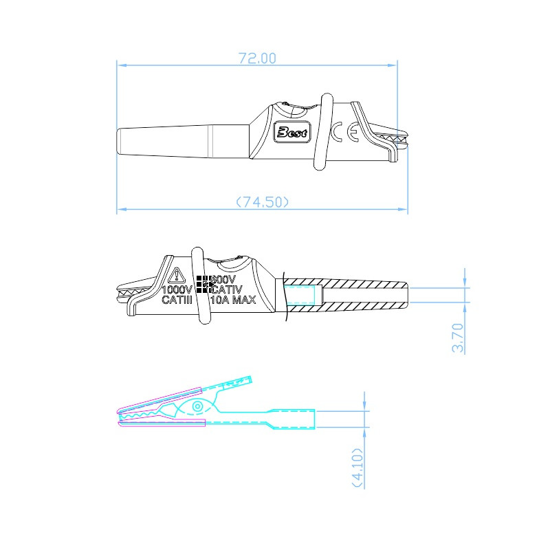 Krokodylek bezp. na przewód KK1A-0057-R CAT IV 600V, 10A czerwony
