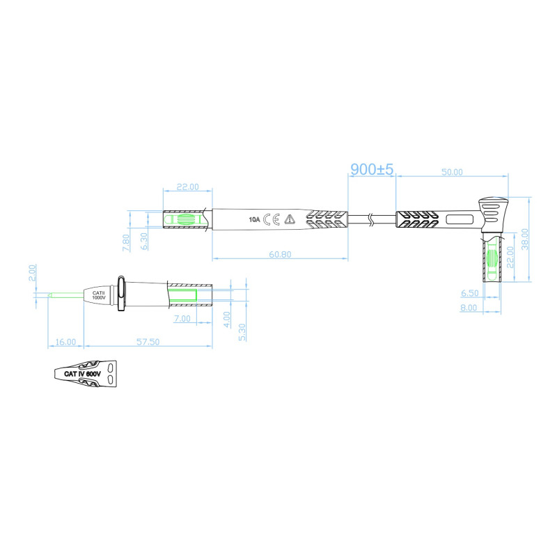 PP 1S Przewody pomiarowe z wymienną sondą 1S0009 10A, CAT IV 600V czerwony + czarny