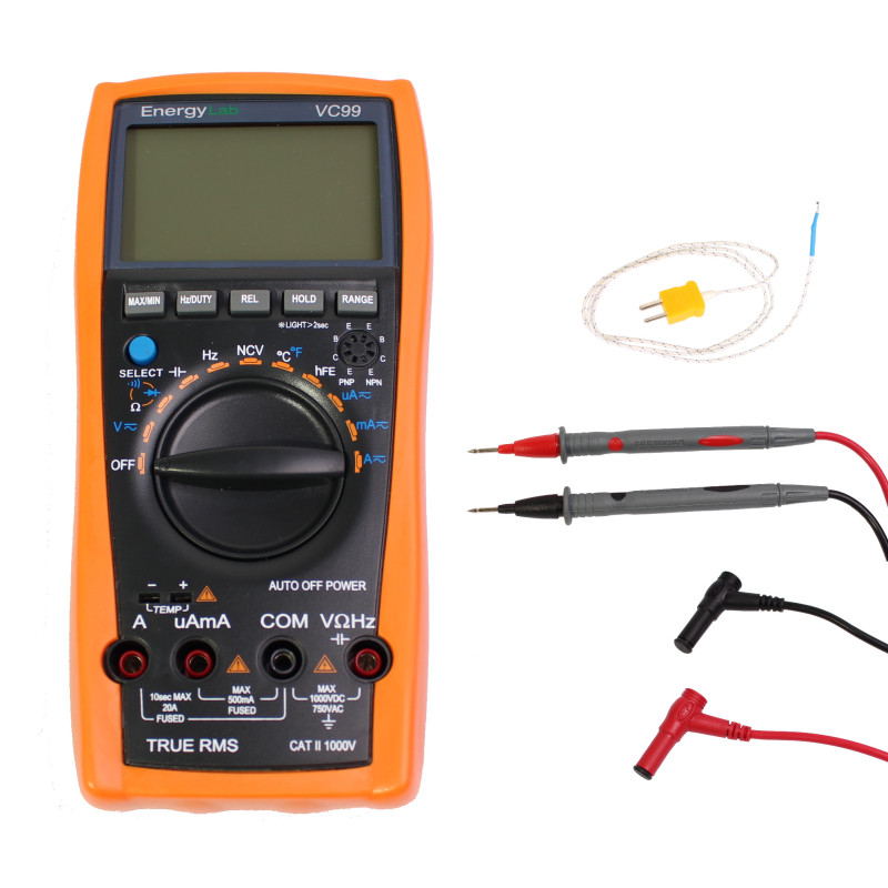 VC99 Multimetr TRMS LCD 6000max NCV, MAX/MIN/HOLD, Temp, hFE, Bargraf, Duty