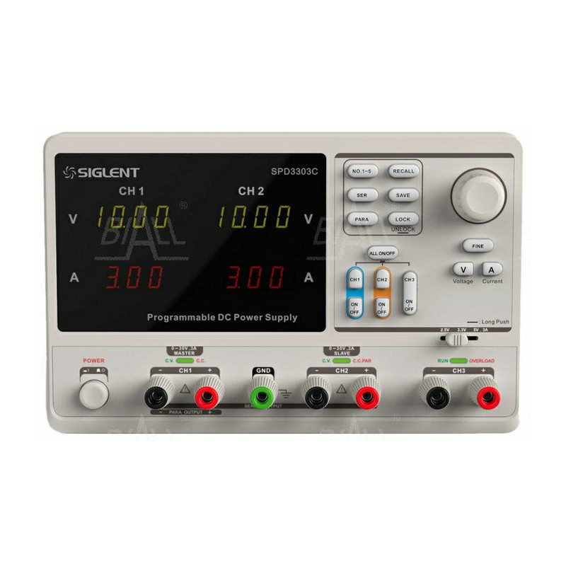 SPD3303C zasilacz lab. programowalny DC 2x 30V/3A, 1x 2.5V/3.3V/5V/3A, rozdz.10mV,10mA